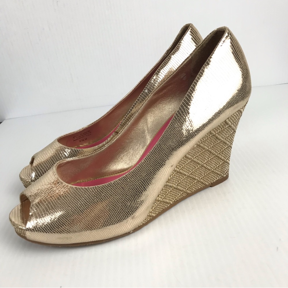 Lilly Pulitzer Metallic Gold Peep-Toe Wedge Heels